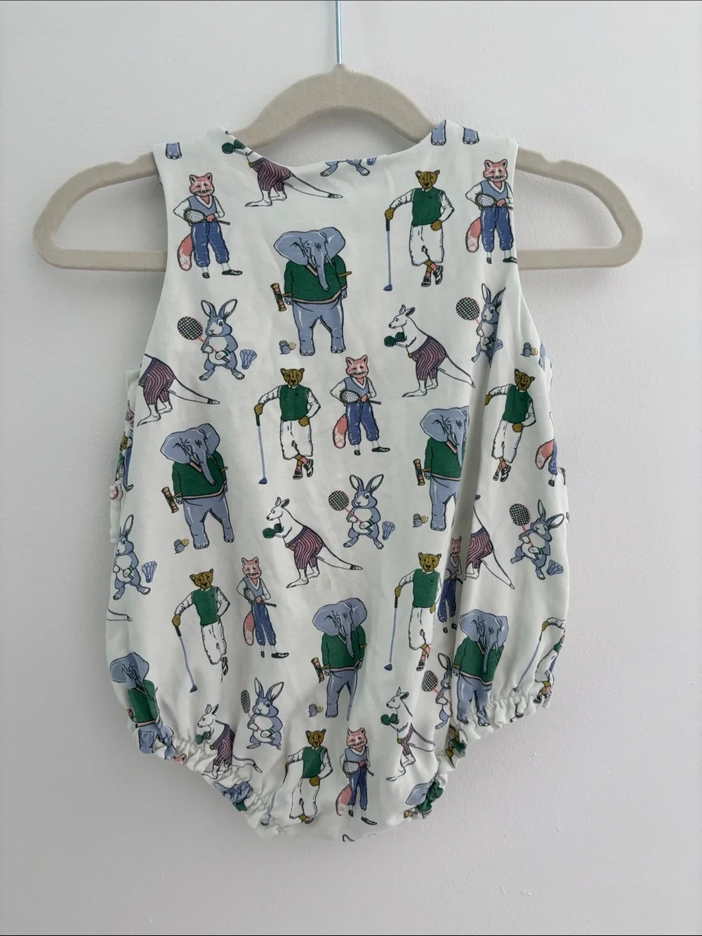 Heyward House Pima Cotton Cream Romper with Green & Blue Animal Golf Print